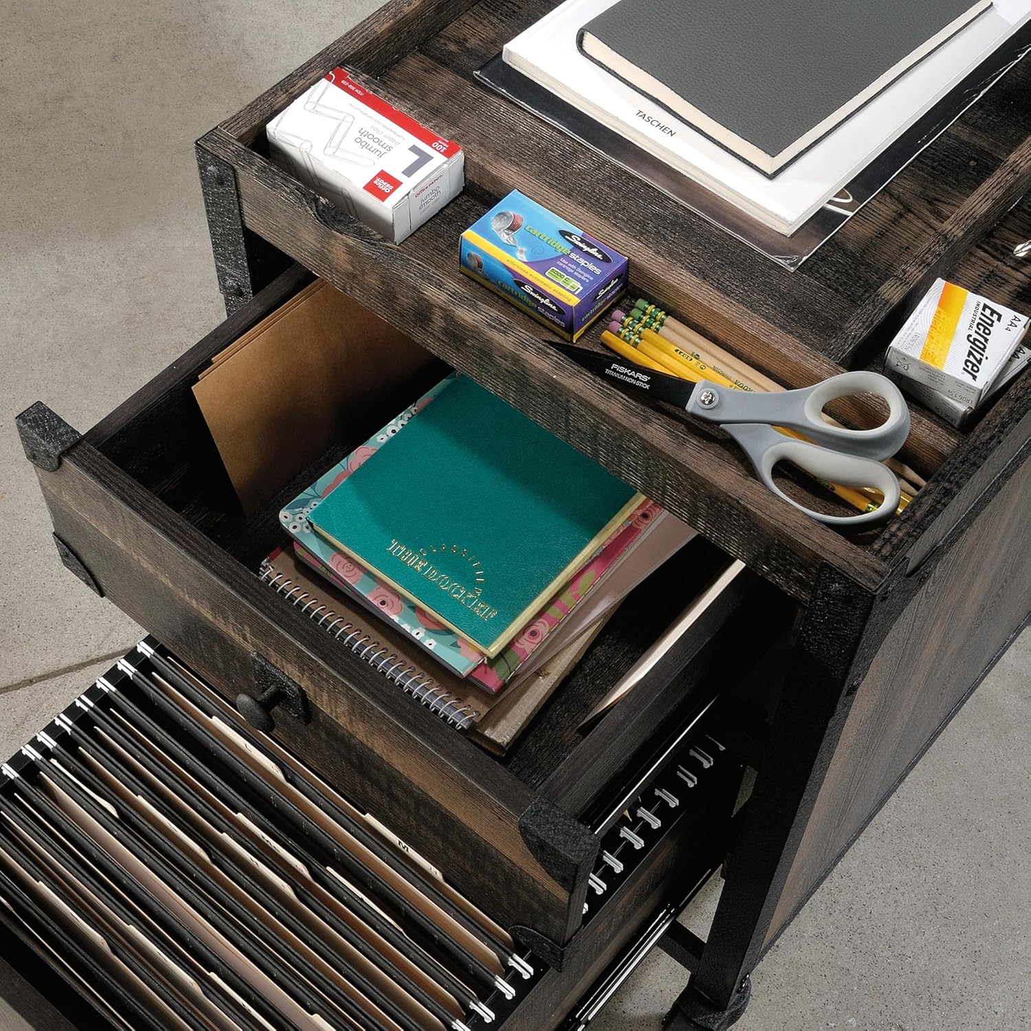 2-Drawer Rolling File Cabinet Mobile Pedestal with Lock, Fully Assembled No Setup, Industrial Brown Finish & Metal Frame, Compact for Home Office Small Spaces, Legal/Letter Size Storage