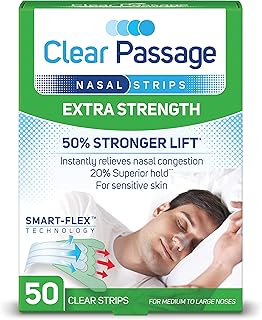 Clear Passage Nasal Strips, Clear Extra Strength, 50 Count | Works Instantly to Improve Sleep, Reduce Snoring, & Relieve N...