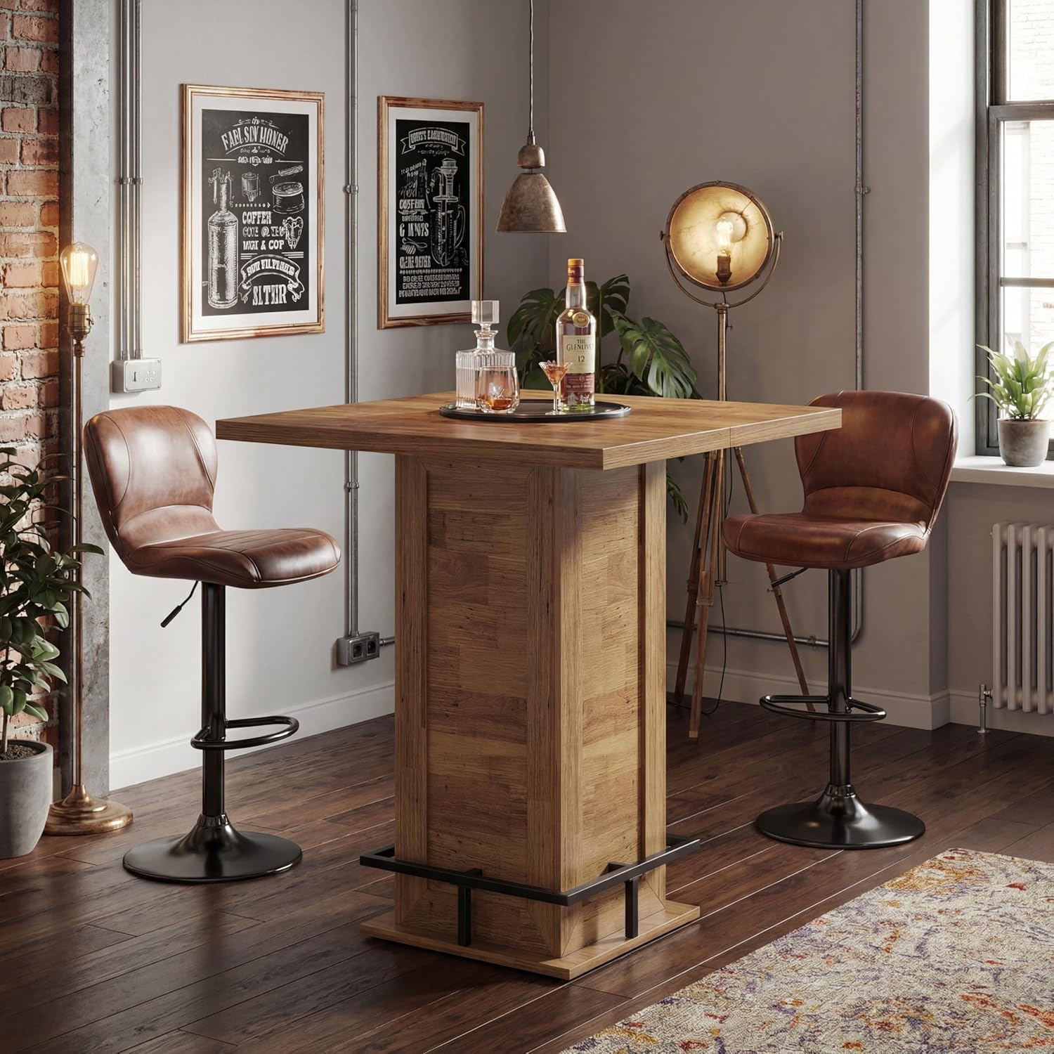 Tribesigns Square Bar Dining Table, 39.4" H Counter Height Dining Table, Small Kitchen Bar Table with Footrest, for Dining Room, Kitchen, Restaurant, Cafe, Pub, Rustic Brown