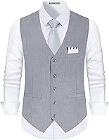 GentleSeason Men's Slim Fit Formal Suit Vest Waistcoat with Tie & Pocket Square - V-Neck, 3 Pockets, Adjustable Strap