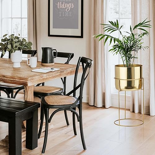 Miniatura 7 de LB2 Maceta de metal dorado con soporte extraíble, juego de 2 macetas de mediados de siglo de 11.5 y 8.5 pulgadas para sala de estar, oficina, jardín