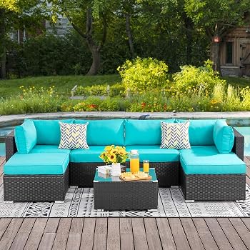 Amazon Com Peach Tree 7 Pcs Outdoor Patio Furniture Sets Pe Rattan Wicker Sofa Sectional Furniture Set With 2 Pillows And Tea Table Garden Outdoor