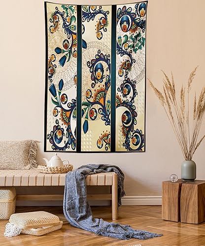 Lunarable Tapiz abstracto, diseño floral de cachemira batik, adorno dibujado a mano, decoración de tela para colgar en la pared para dormitorio,
