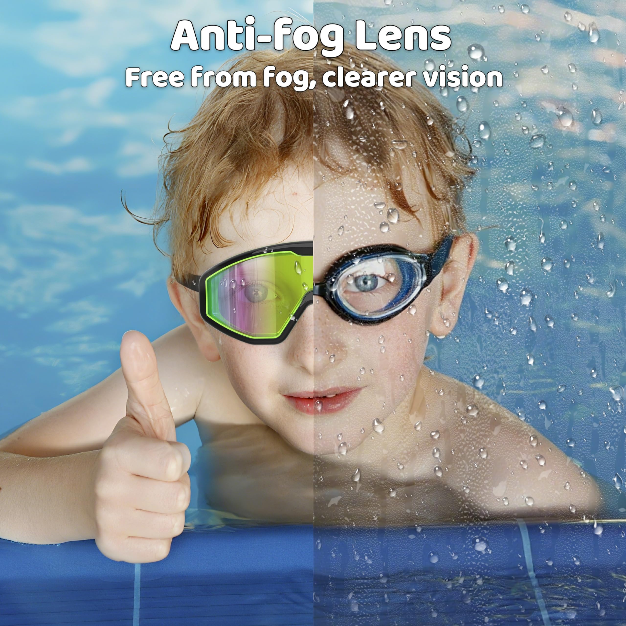 Lunettes de Natation Enfant Anti-Buée UV Vision Large Réglage 1 Bouton 3-12 Ans