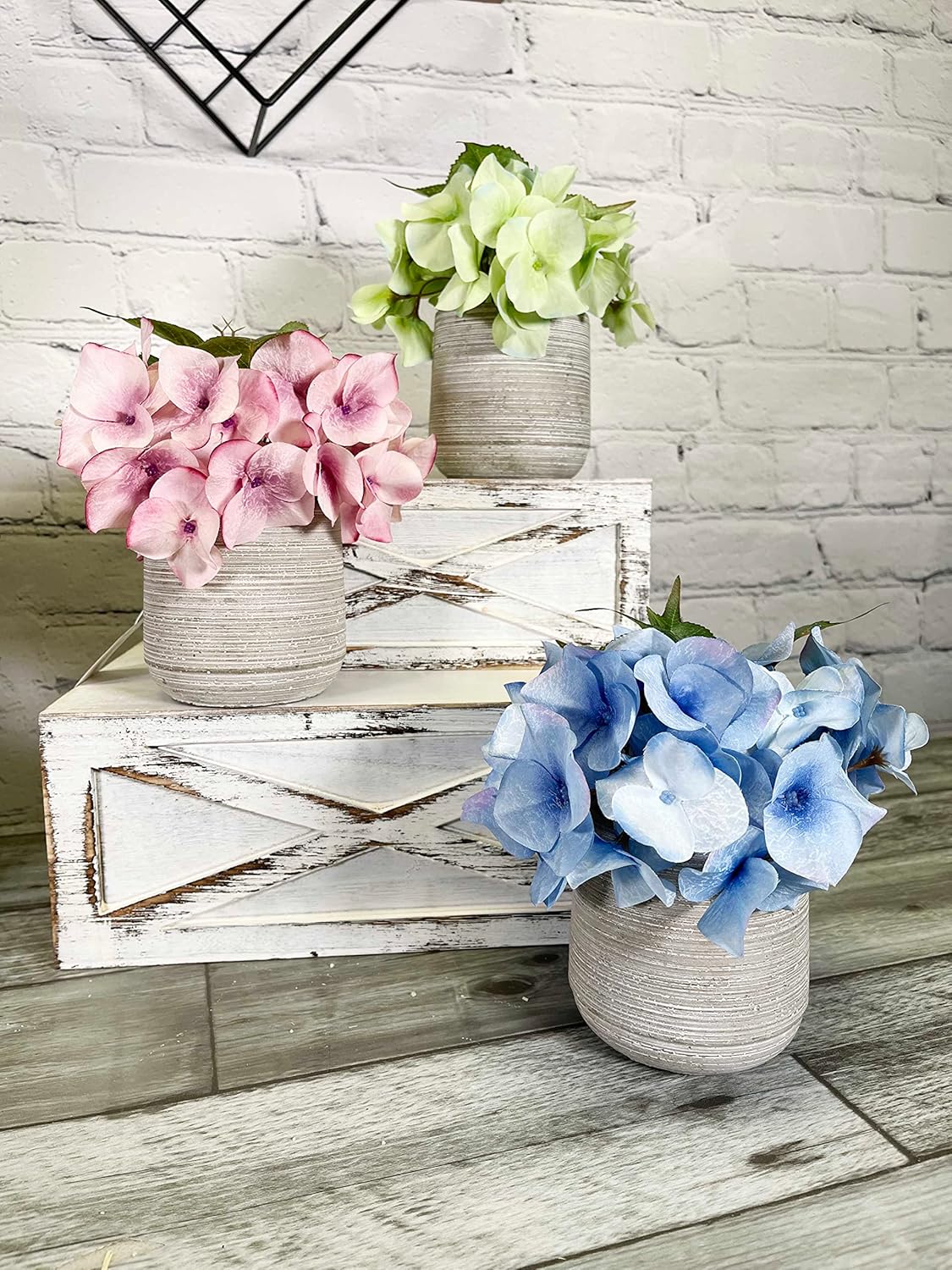 Admired by Nature 7" Tall Artificial Flowers Full Blooming Hydrangea Potted Spring Indoor Faux Plant, Wedding Centerpieces, Tabletop, Home Décor, Office Desk, Kitchen Table Décor - Pink