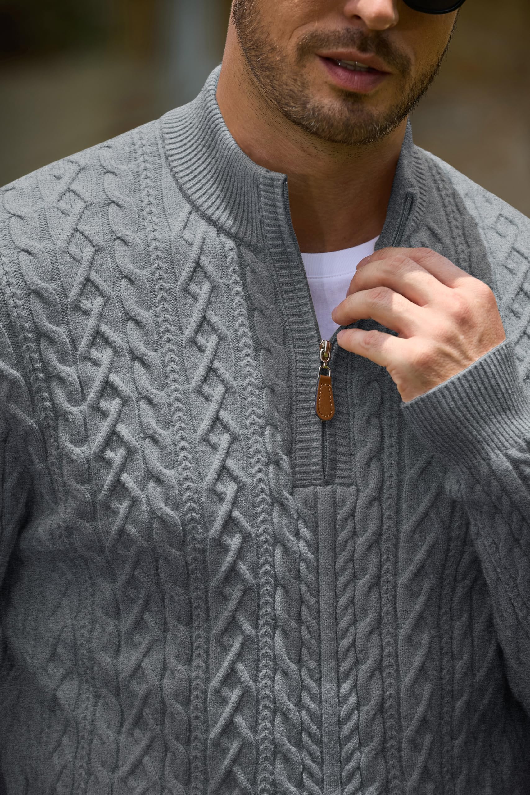 COOFANDY Herren-Pullover mit Viertelreißverschluss, lässiger