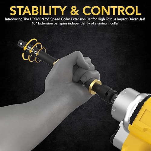 Miniatura 4 de LEXIVON Barra de extensión de collar de velocidad de 10 pulgadas y juego de llaves de impacto de tuerca de llanta de 12 pulgada  6 tamaños totales