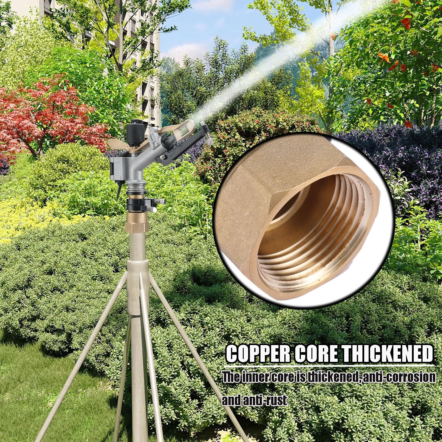 1" Agriculture Farm Irrigation Sprinkler Lawn Sprinkler Irrigation Spray Gun Large-Area Watering Spray 360° Rotary Farm Lawn Garden Irrigation Female Thread Aluminum Alloy with Nozzle Set