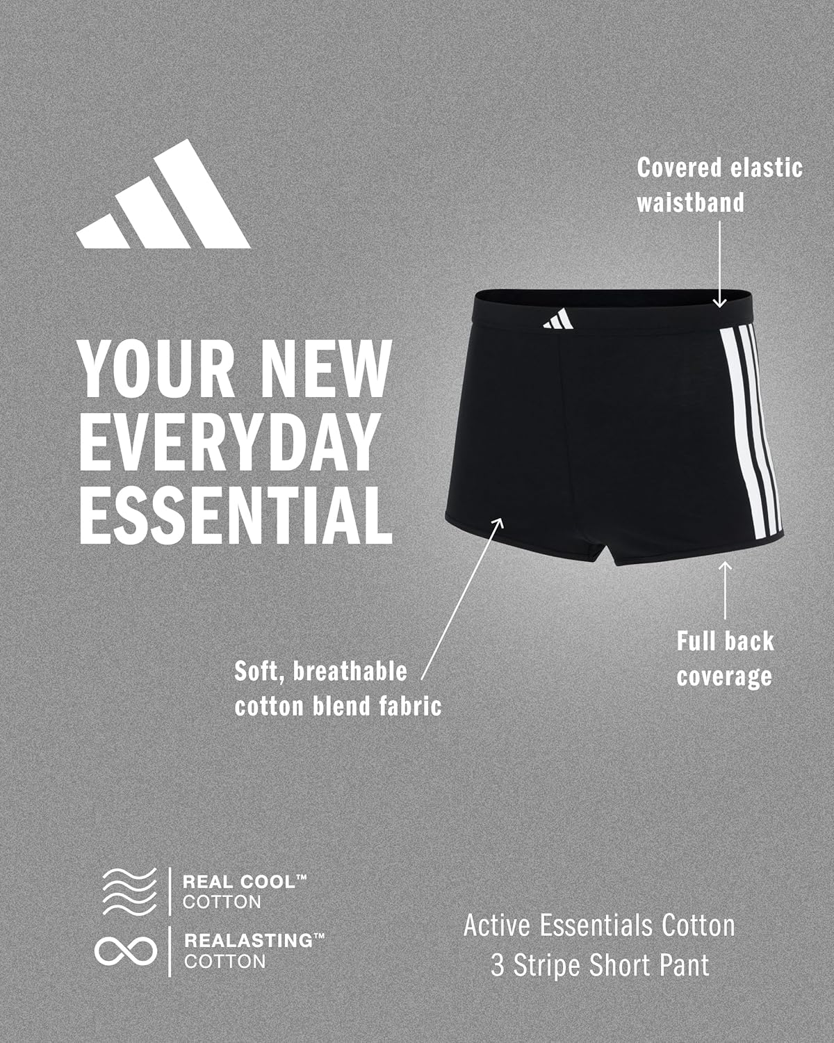 adidas Women's 3 Stripes Active Essentials Cotton Shortie Underwear