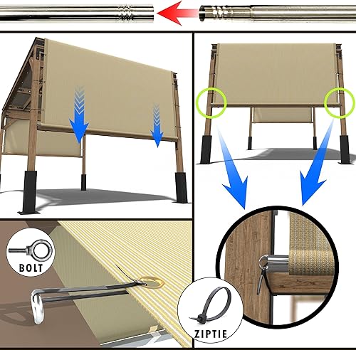 Miniatura 2 de Amgo Toldo de pérgola beige de 10 pies de ancho x 16 pies de largo, cubierta superior UPF50+, toldo de grado comercial de 260 GSM para patio al aire