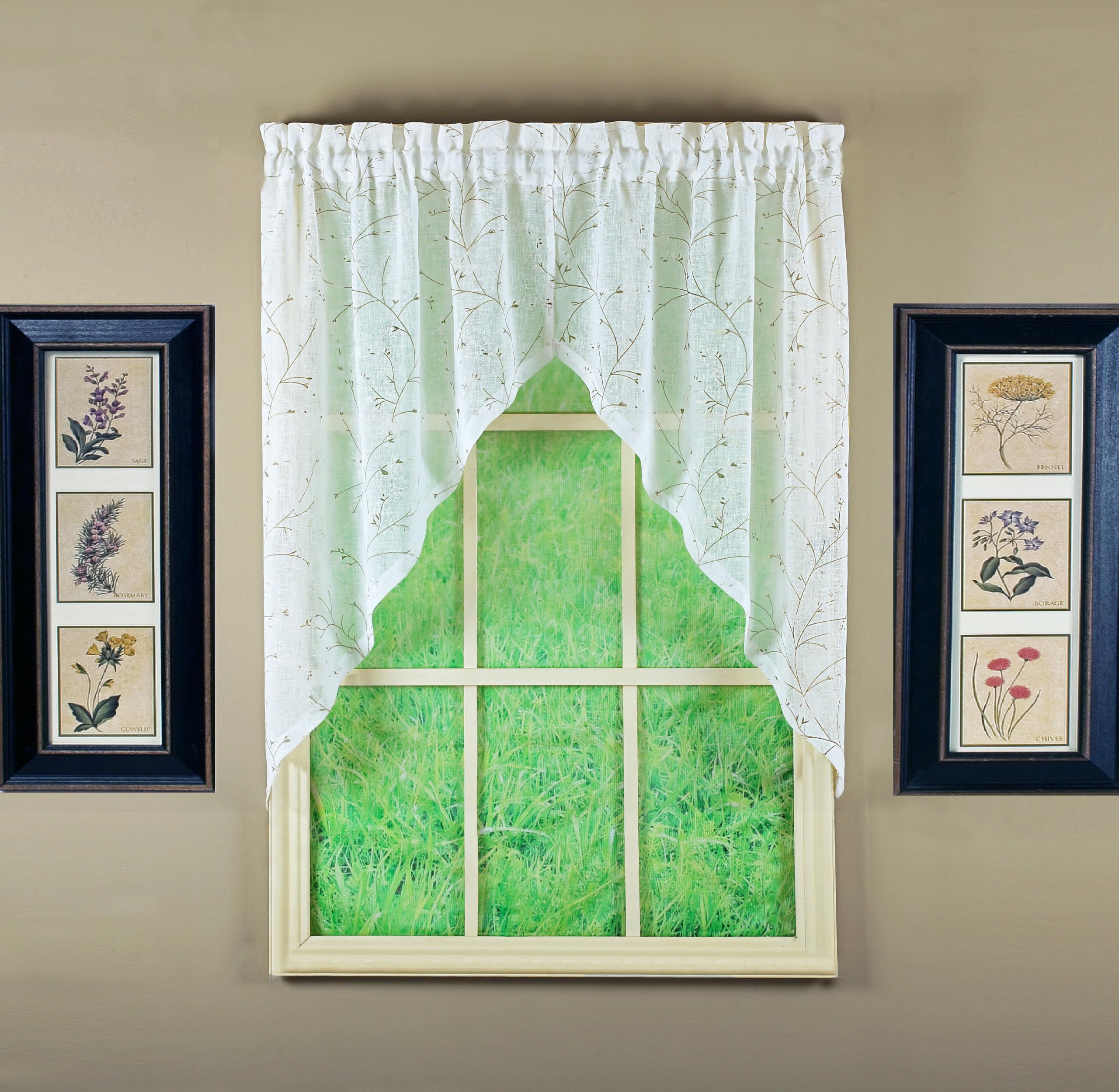 Today's Curtain, Willow Faux Linen Print Swag 38", Ecru, 56" W x 38" L