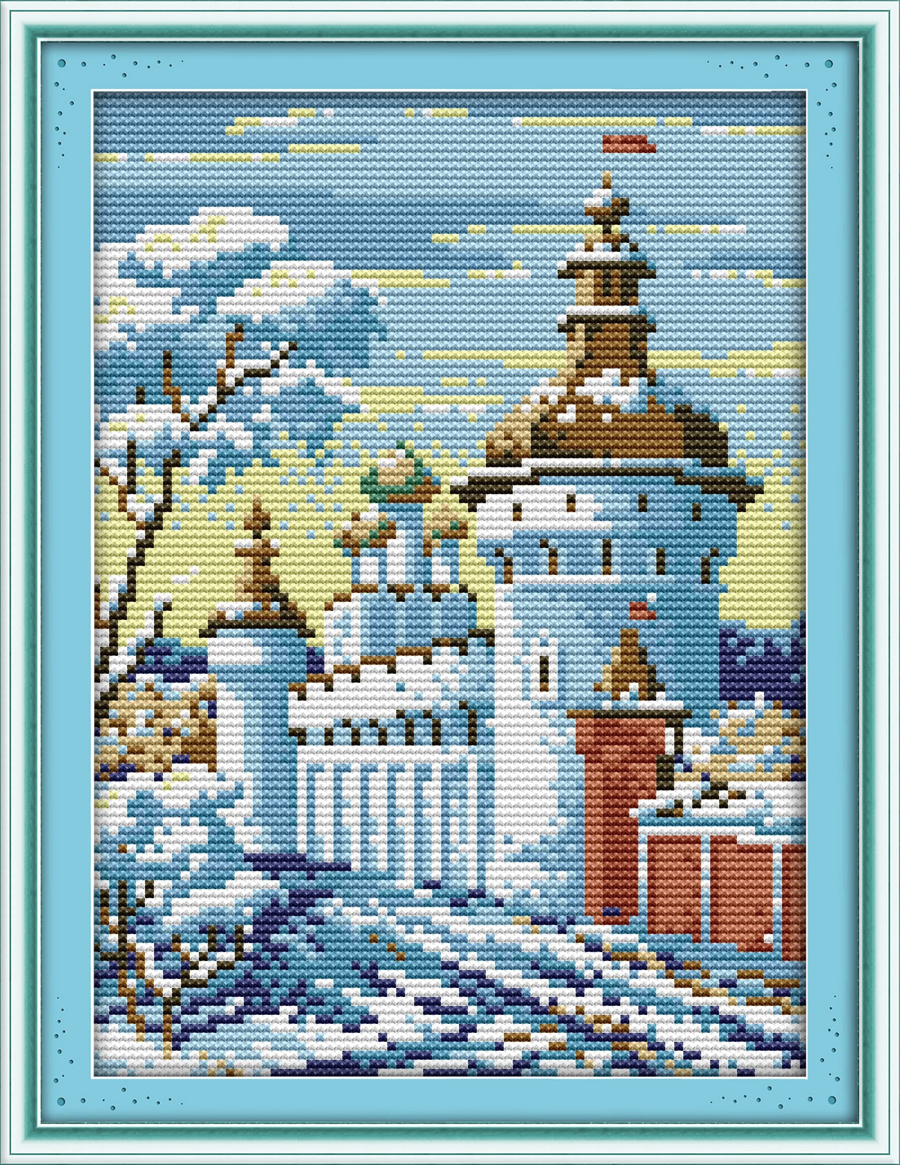 OWN4B クロスステッチ刺繍キット図案印刷、11ct 雪の城 初心者向けの簡単な刺繍セット25x35cm Cross Stitch