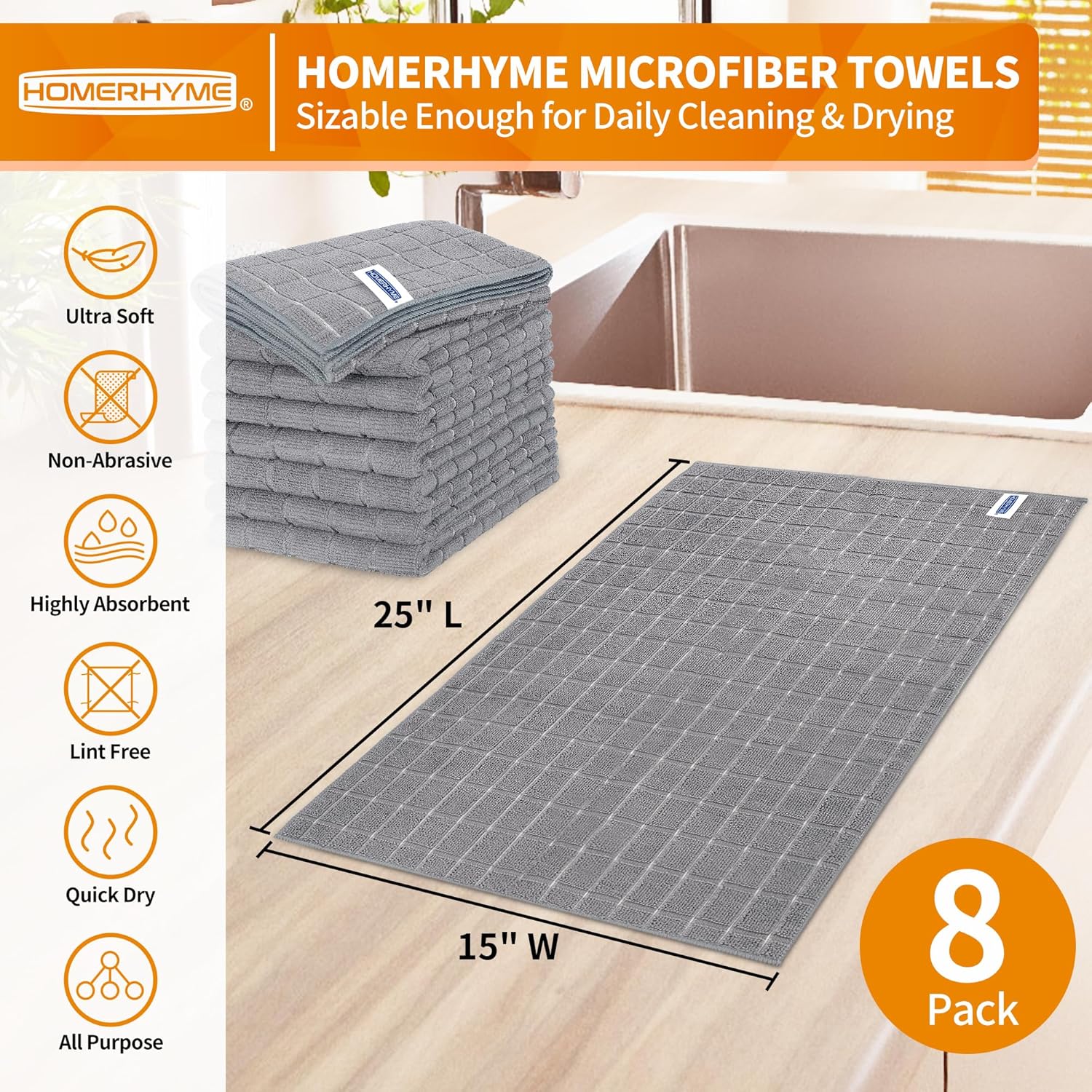 HOMERHYME Hand Towels for Bathroom, 24 Pack 25''*15'' Microfiber White Bath Hand Towels Kitchen Towels, 8 Pack Microfiber Dish Towels Kitchen Washcloths