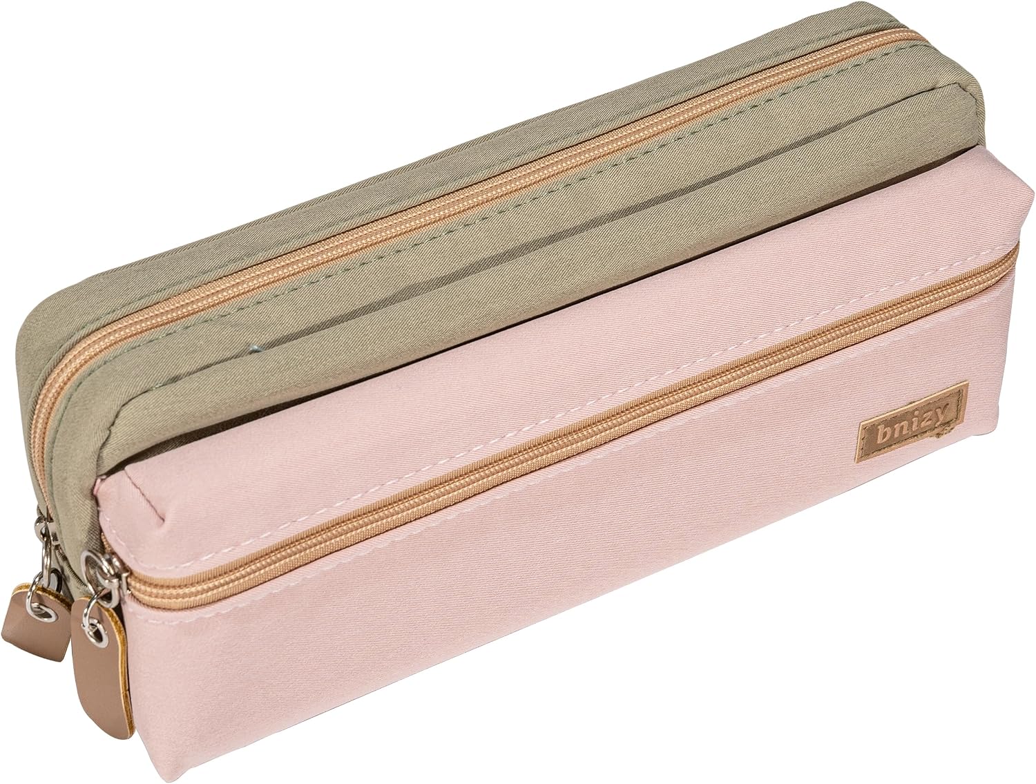 Large Pencil Case, Pencil Pouch with Zipper Compartments, Aesthetic Pencil Case for Adults, Stationery Pouch Pen Case for Office (Green&Pink) image 2