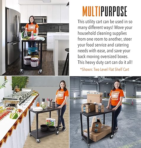 Miniatura 5 de Stand Steady Tubstr - Carrito utilitario de 3 estantes planos que soporta hasta 300 libras, carrito de plástico resistente con tres estantes planos,