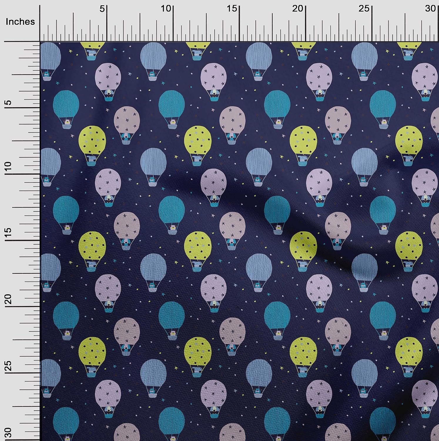 oneOone Viscose Chiffon Dark Blue Fabric Hot Air Balloon,Clouds & Rocket Transport Sewing Fabric By The Yard Printed DIY Clothing Sewing Supplies 42 Inch Wide