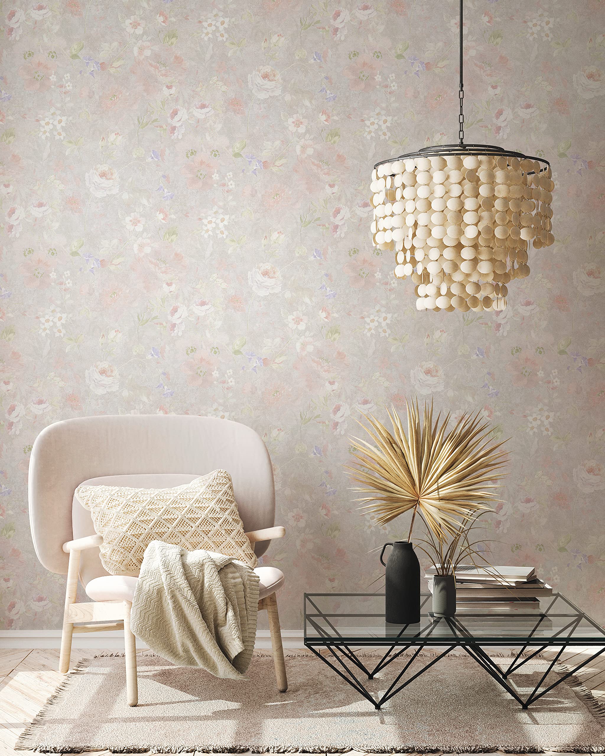 A.S. Création Romantic Floral Wallpaper Grey Colourful Pink PVC-Free Wallpaper 386364 10.05 m x 0.53 m Made in Germany - Image 2