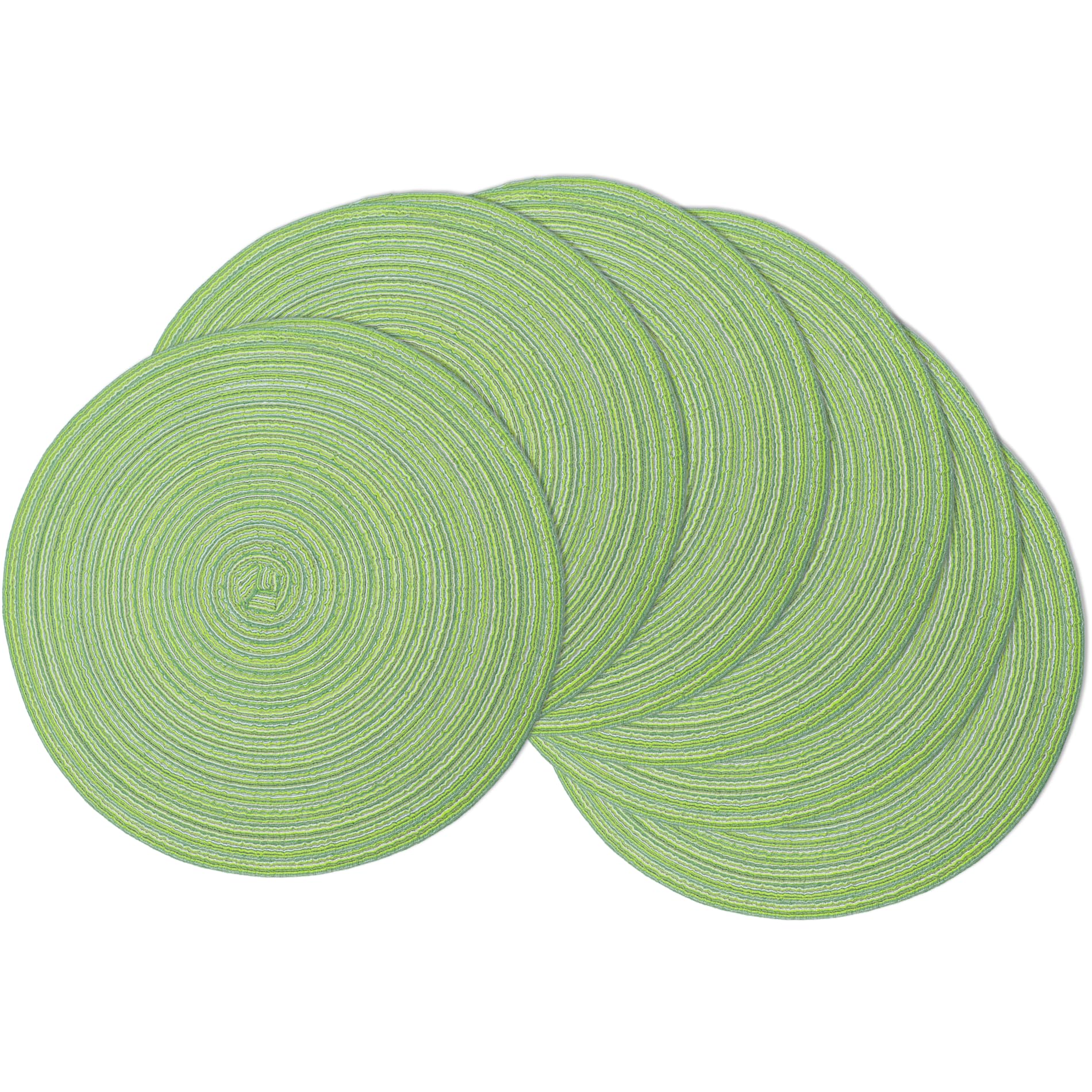 Juego de 6 manteles individuales redondos trenzados, lavables, antideslizantes, para cocina, comedor, 14.5 pulgadas, resistentes al calor, tela natural para interiores y exteriores (verde)