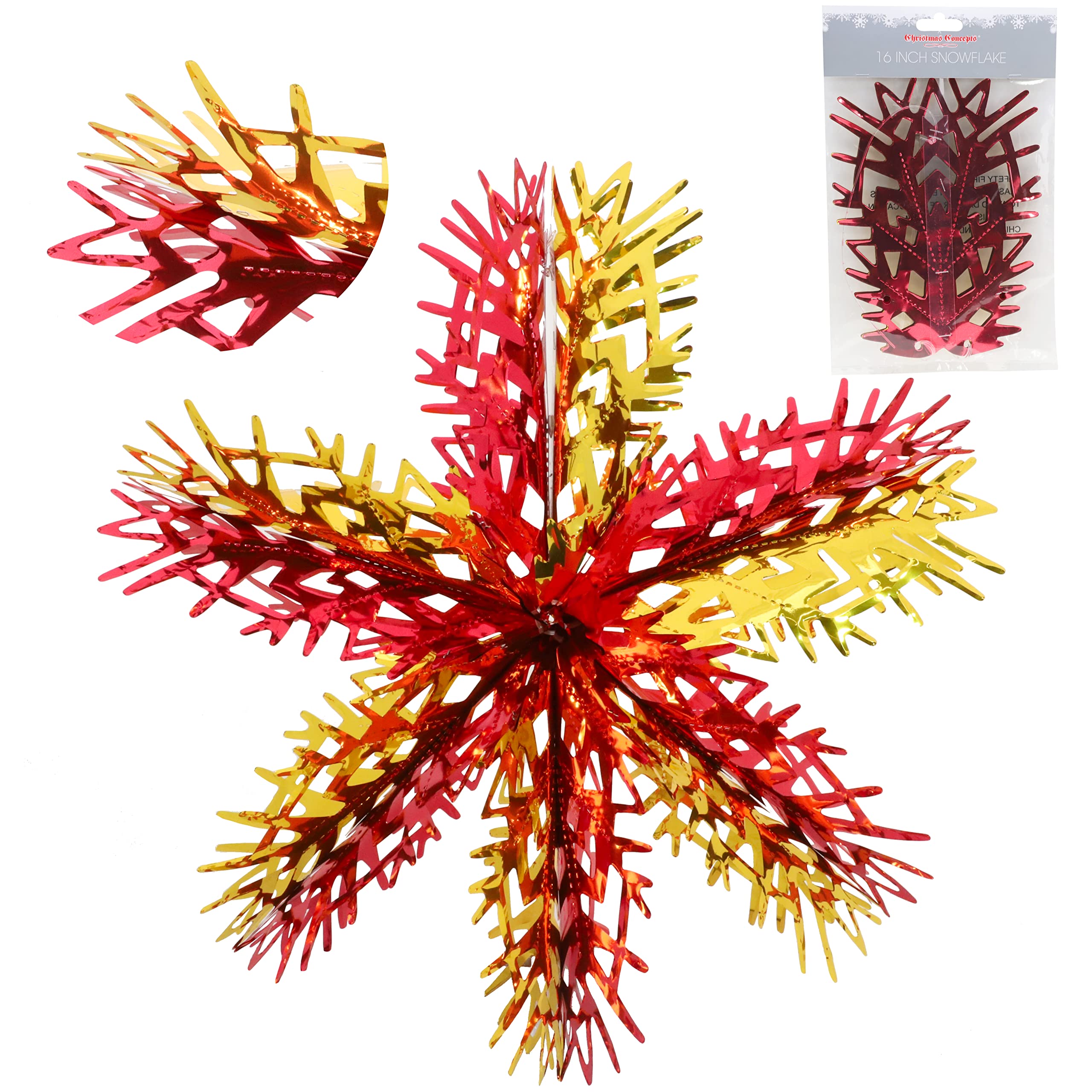 Christmas Concepts® 16” (1.3ft) Large Foil 3D Snowflake Hanging Decoration – Christmas Trimming (Red & Gold) — image 1
