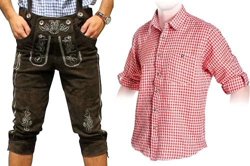 Bayern: Lederhosen Trachten-Set Dunkelbraune Lederhose & Hemd