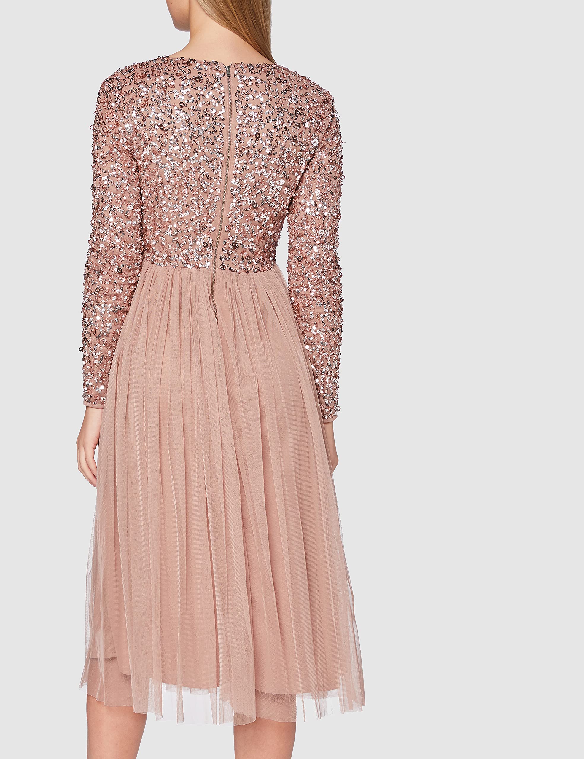Maya Deluxe Damen Maya Midi-Brautjungfernkleid in Wickeloptik mit Verzierungen vorne Mauve Größe 48 – Bild 4