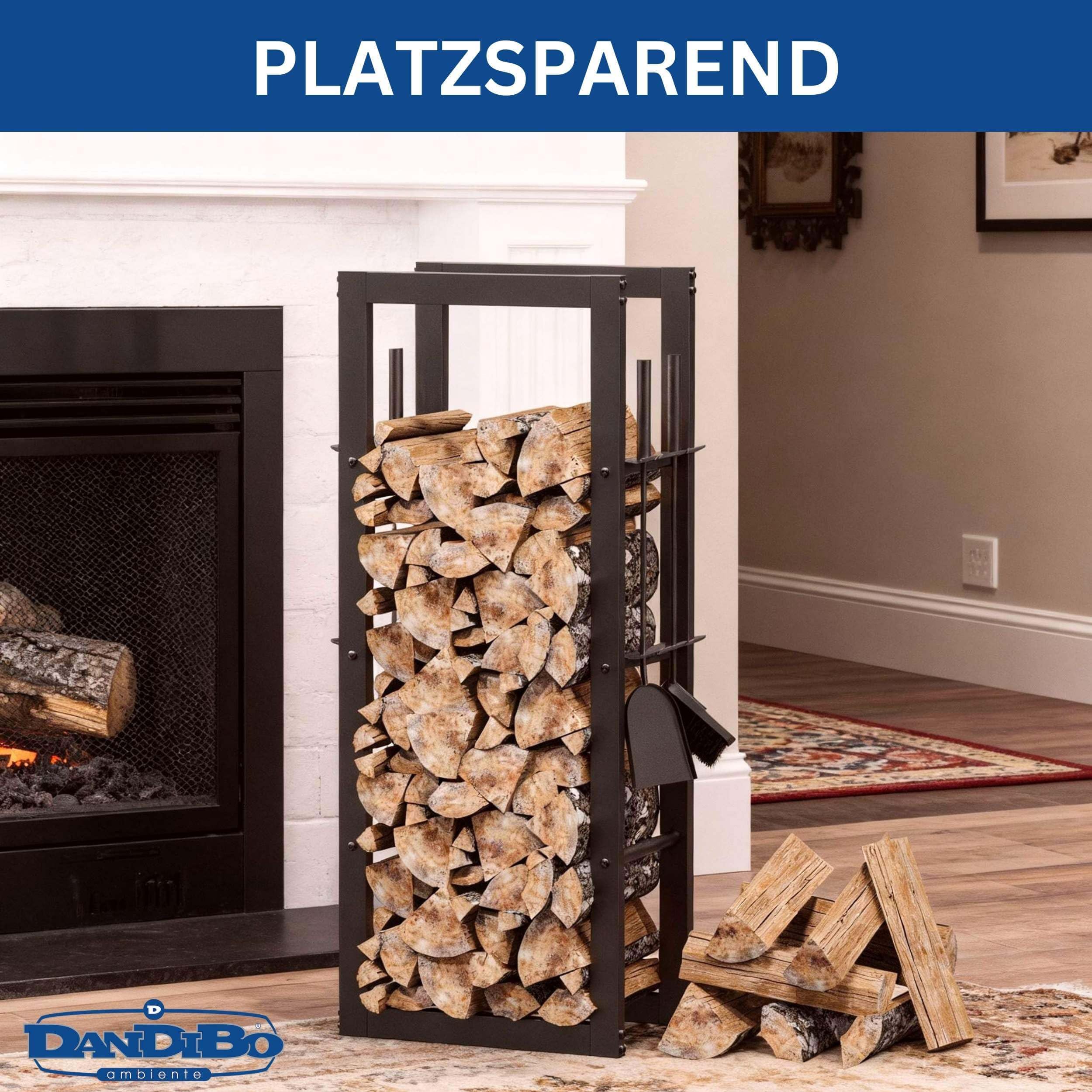 DanDiBo Kaminholzregal Innen Metall mit Besteck 96601 Brennholzregal Holzaufbewahrung Kaminholzständer Feuerholzregal