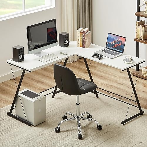 Miniatura 9 de VECELO Silla de escritorio suave, elegante asiento de tocador casual, sin brazos con cómodo soporte lumbar, piel sintética ajustable en altura,