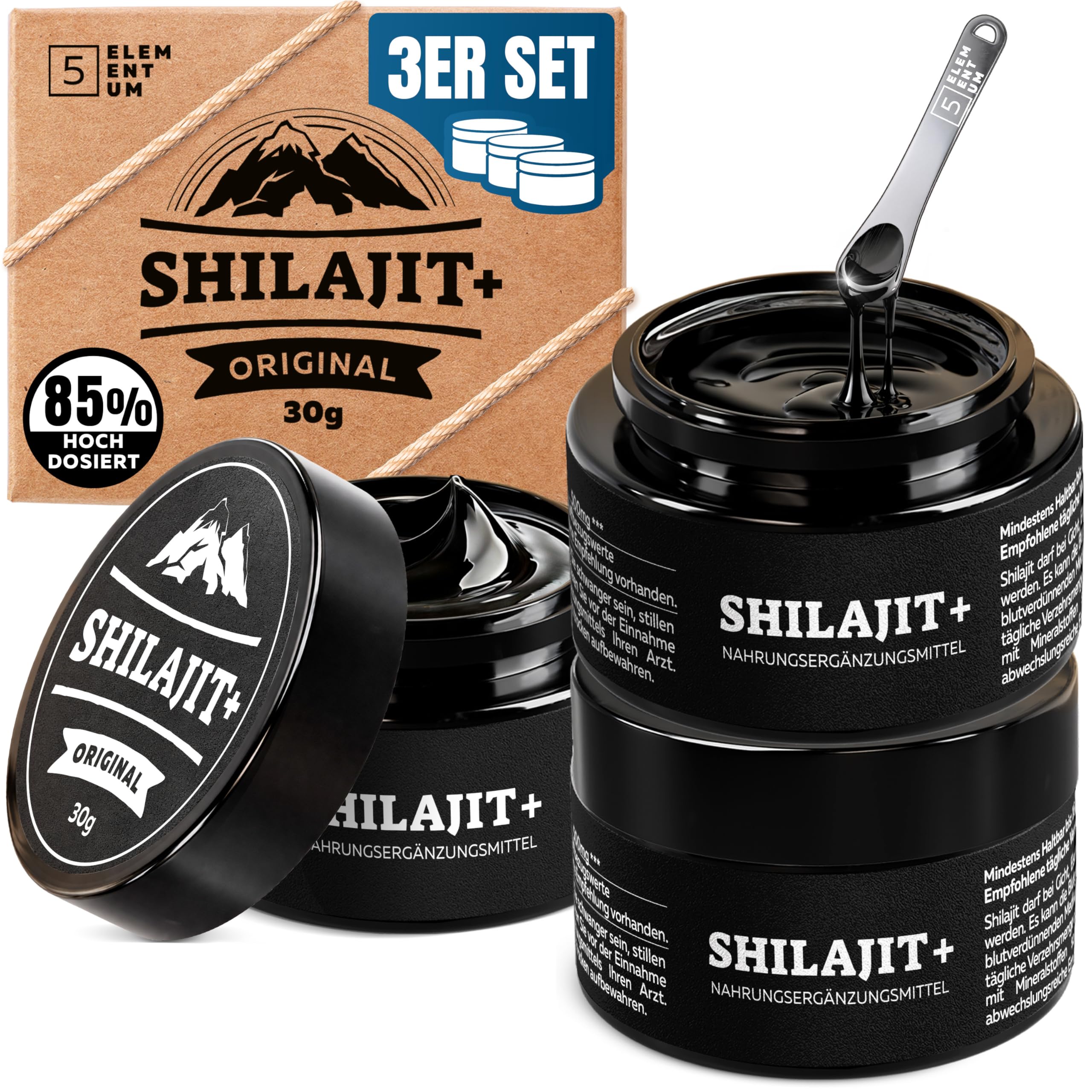 Shilajit Original Himalaya – 90g (30g x3) - 180 Tage Vorrat – Premium Pure Shilajit Hochdosiert Aus Himalya Handernte Inkl. 500mg Dosierlöffel