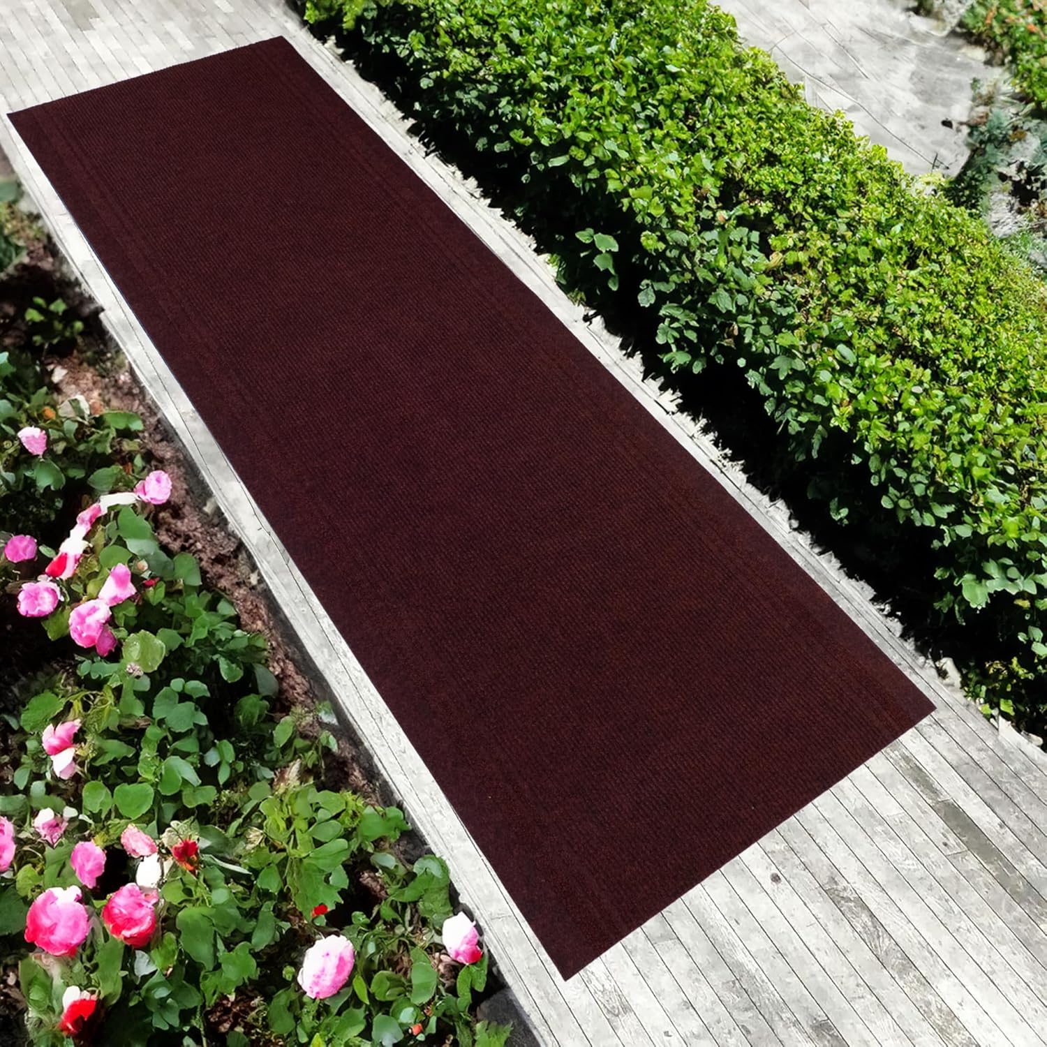 English Home Custom Size Anti Slip Burgundy Design Light Weight Durable TPR Backing Thin Pile Runner Rug (26" x 4')