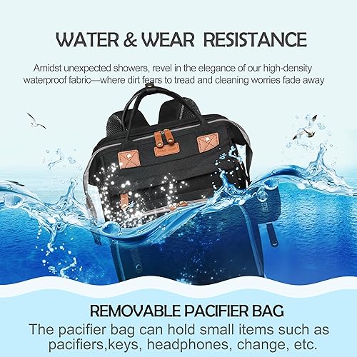 Miniatura 7 de Mochila para pañales, Bolsa de pañales impermeable, con cambiador de pañales, Bolsa portátil grande para bebés, Mochila de viaje, Negro -, Mochilas