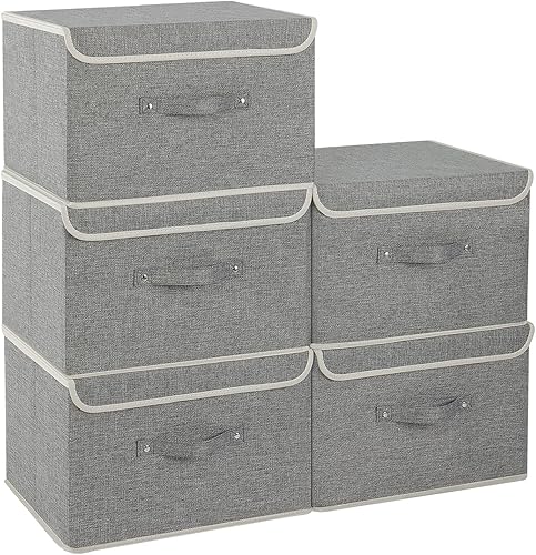 Miniatura 22 de Cajas de almacenamiento, contenedores de almacenamiento plegables con tapas, cestas de almacenamiento de tela de algodón y lino con asa, para