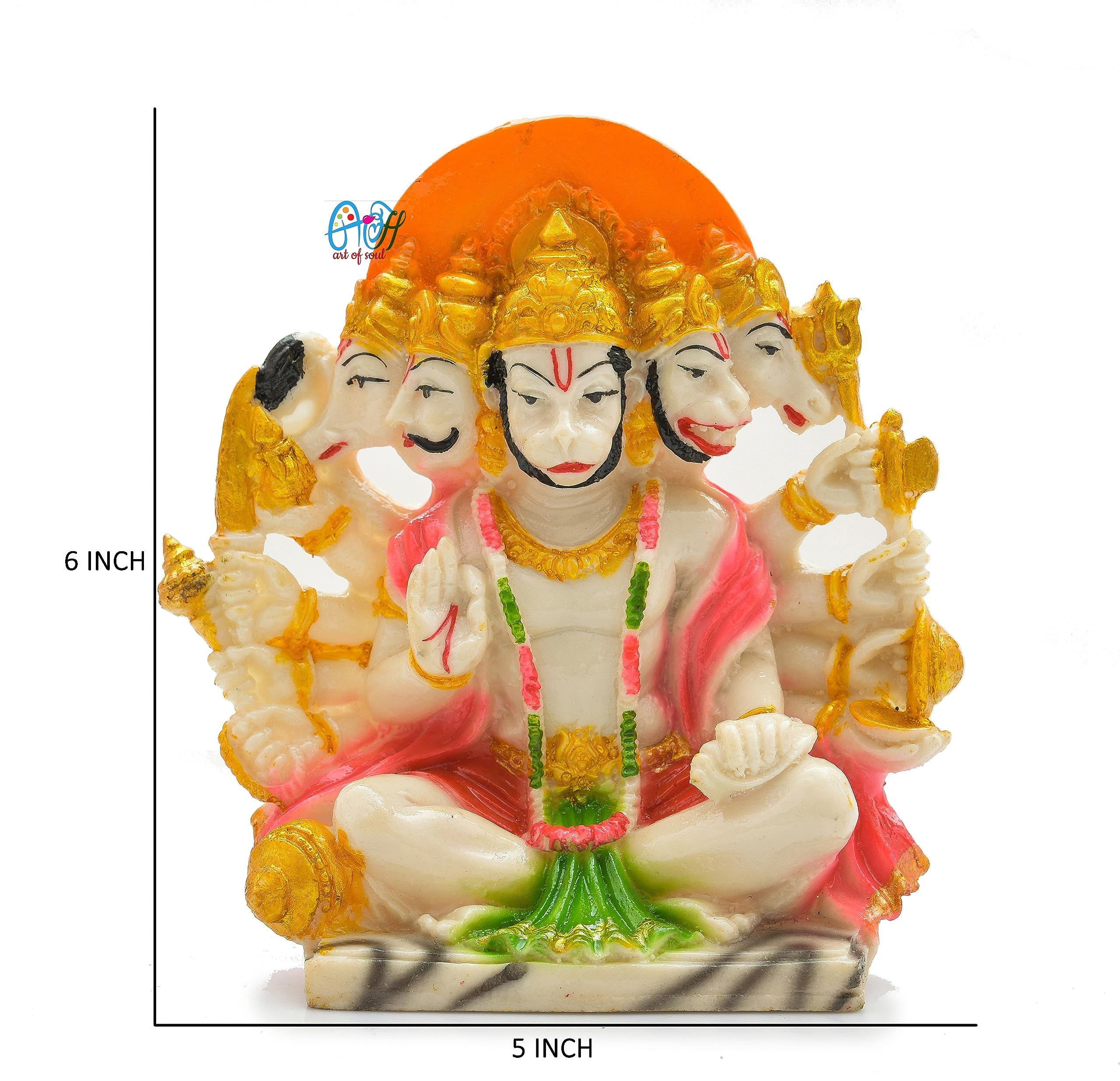 Archna Handicraft Polyresin Panchmukhi Hanuman Ji Murti Statue for Pooja Figurines Sculpture Bajrang Bali Idol (6 x 5 Inches, 180 Gram) - Image 5 thumbnail