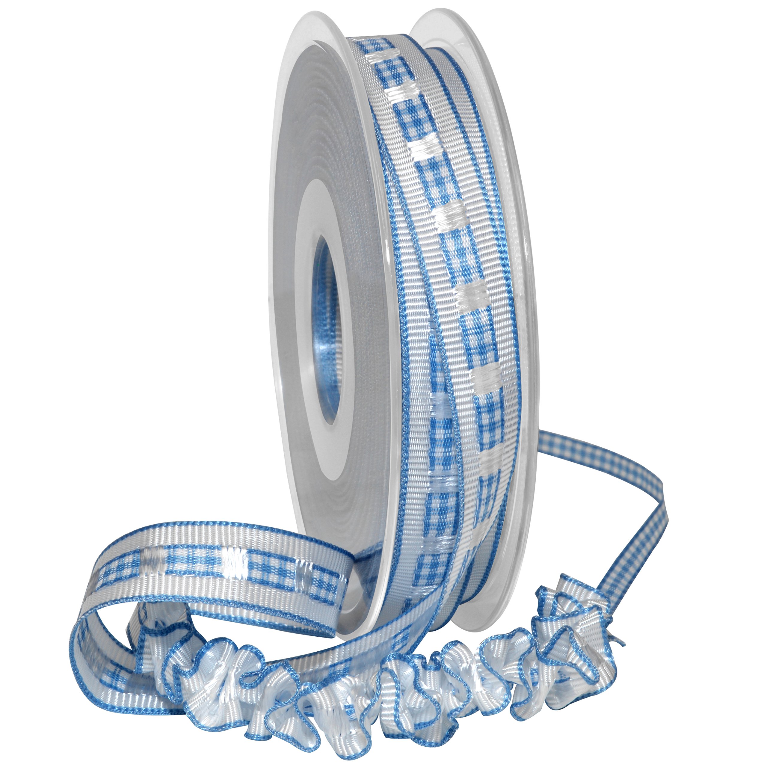 Ruban Vichy à volants bleu ciel 15mm mercerie loisirs créatifs couture Morex