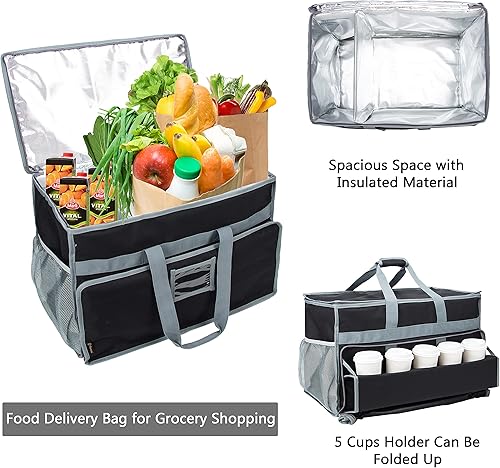 Miniatura 2 de PACMAXI Bolsa de entrega de alimentos aislada XXL, bolsa de entrega de 23 x 14 x 14 pulgadas con soporte para tazas, bolsa de entrega de alimentos