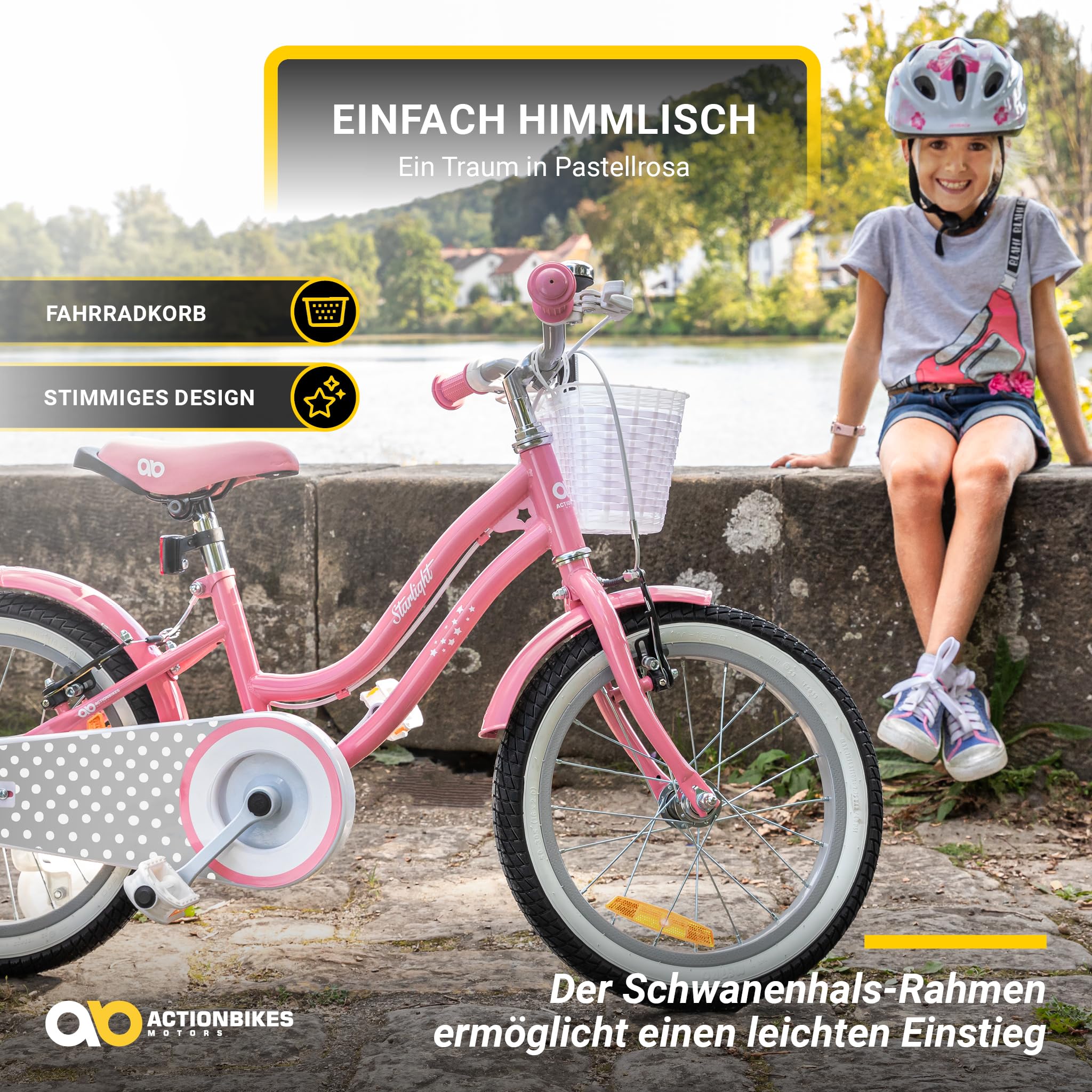 Actionbikes Kinderfahrrad Starlight | 12 16 20 Zoll - V-Brake Bremsen - Fahrrad für Kinder von 2-9 Jahren - Schutzblech v. / h - Kinder Fahrrad für Mädchen & Jungen - Fahrräder - Bicycle - Kinderrad