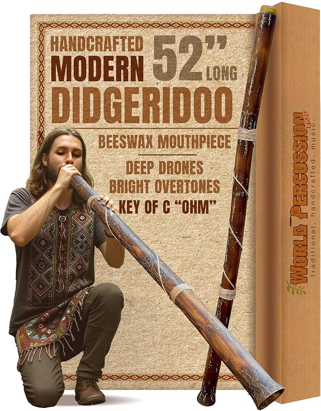 Instrumento didgeridoo moderno hecho a mano - Boquilla de cera de abejas, duradera y liviana, ideal para principiantes - Clave de C Ohm, incluye boquilla e instrucciones de juego gratuitas