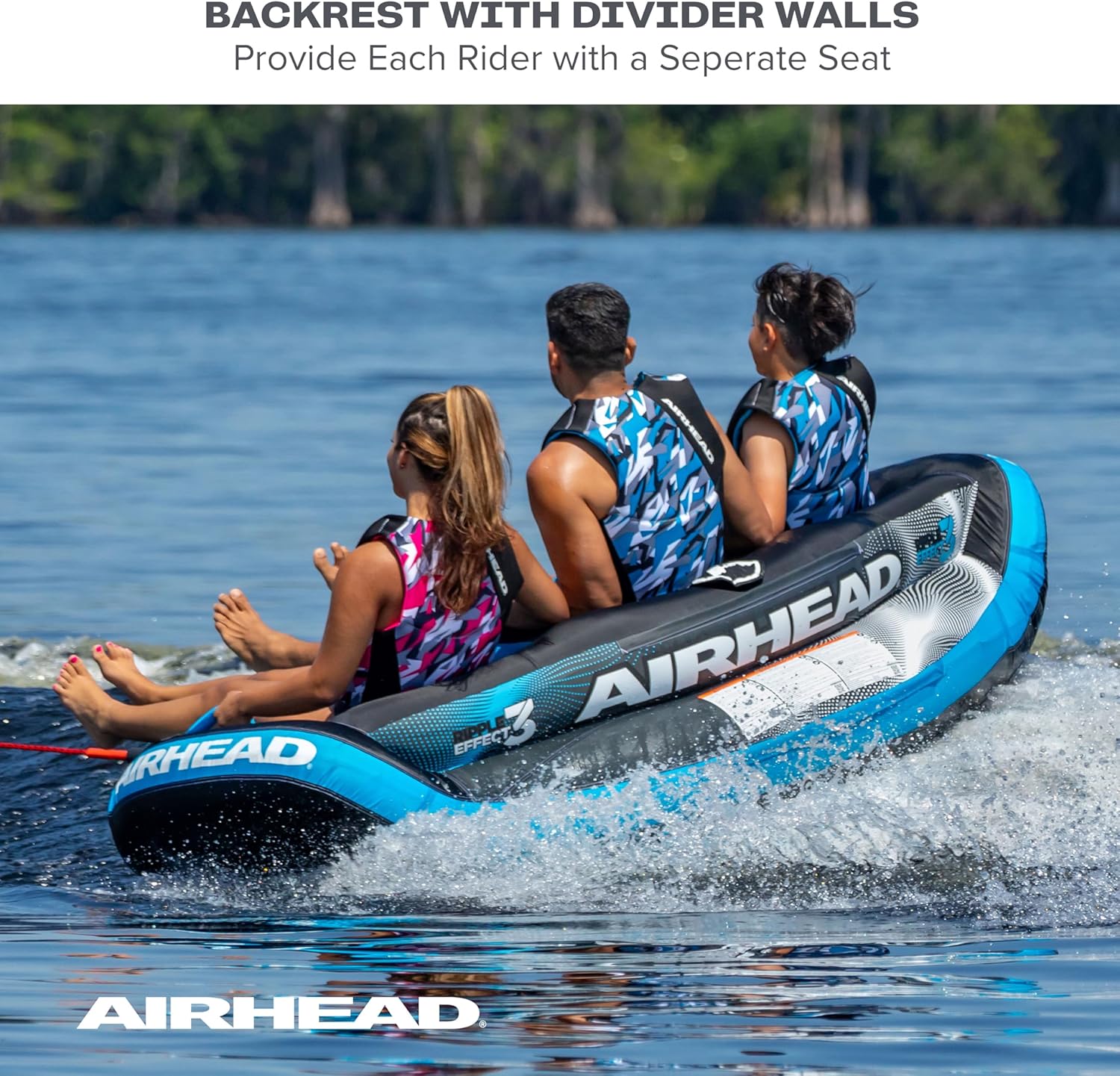 Airhead Ripple Effect 2-3 Rider Towable Tube for Boating and Water Sports - Kwik-Connect Tow System, Full Nylon Cover, Bolster Fins, Patented Speed Valve