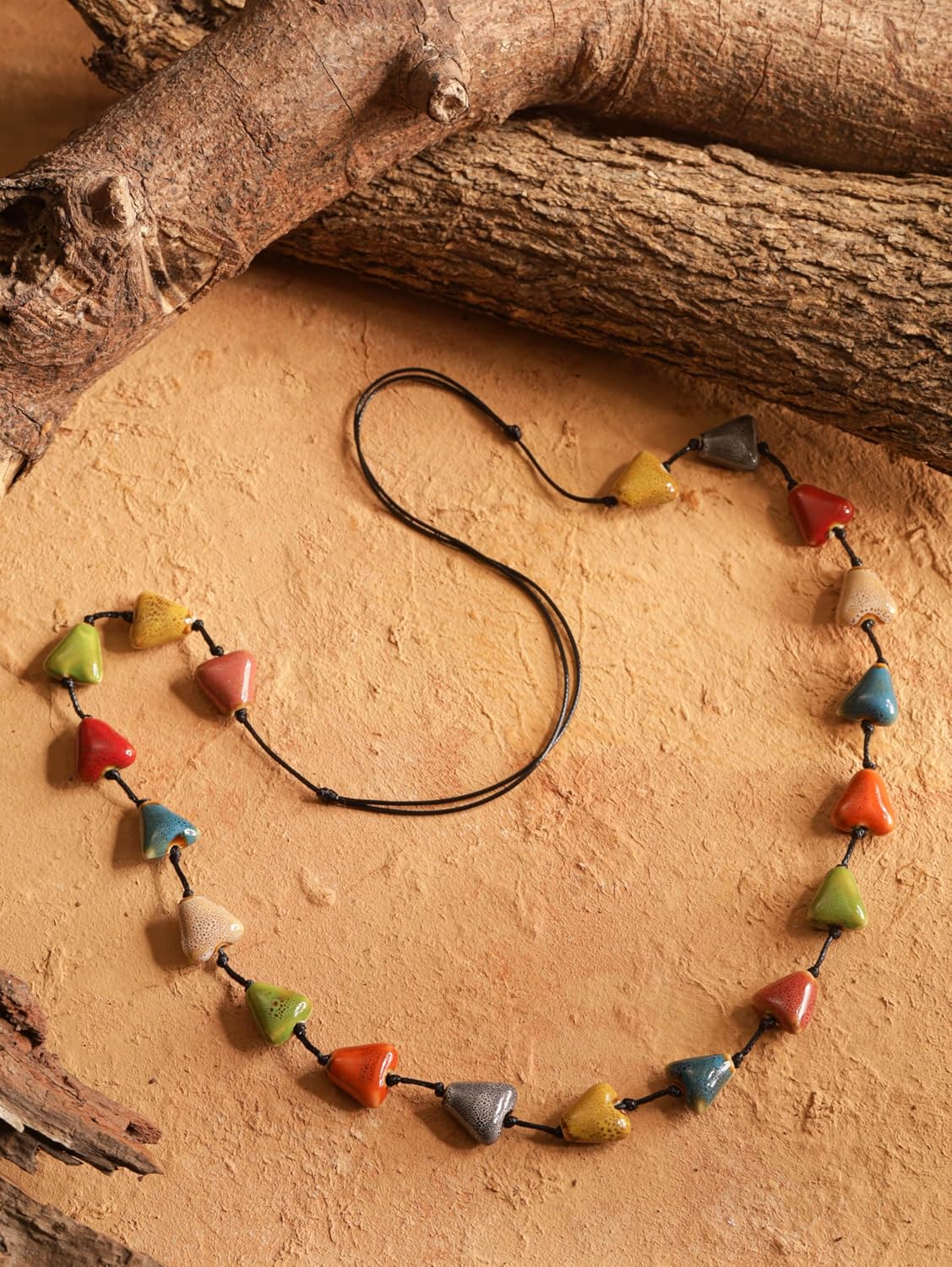 MINACHI Hippie Bohemian Colorful Ceramic Bead Long Strand Necklace, Boho Hippie Beach Summer Statement Jewelry Gift for Women image 4