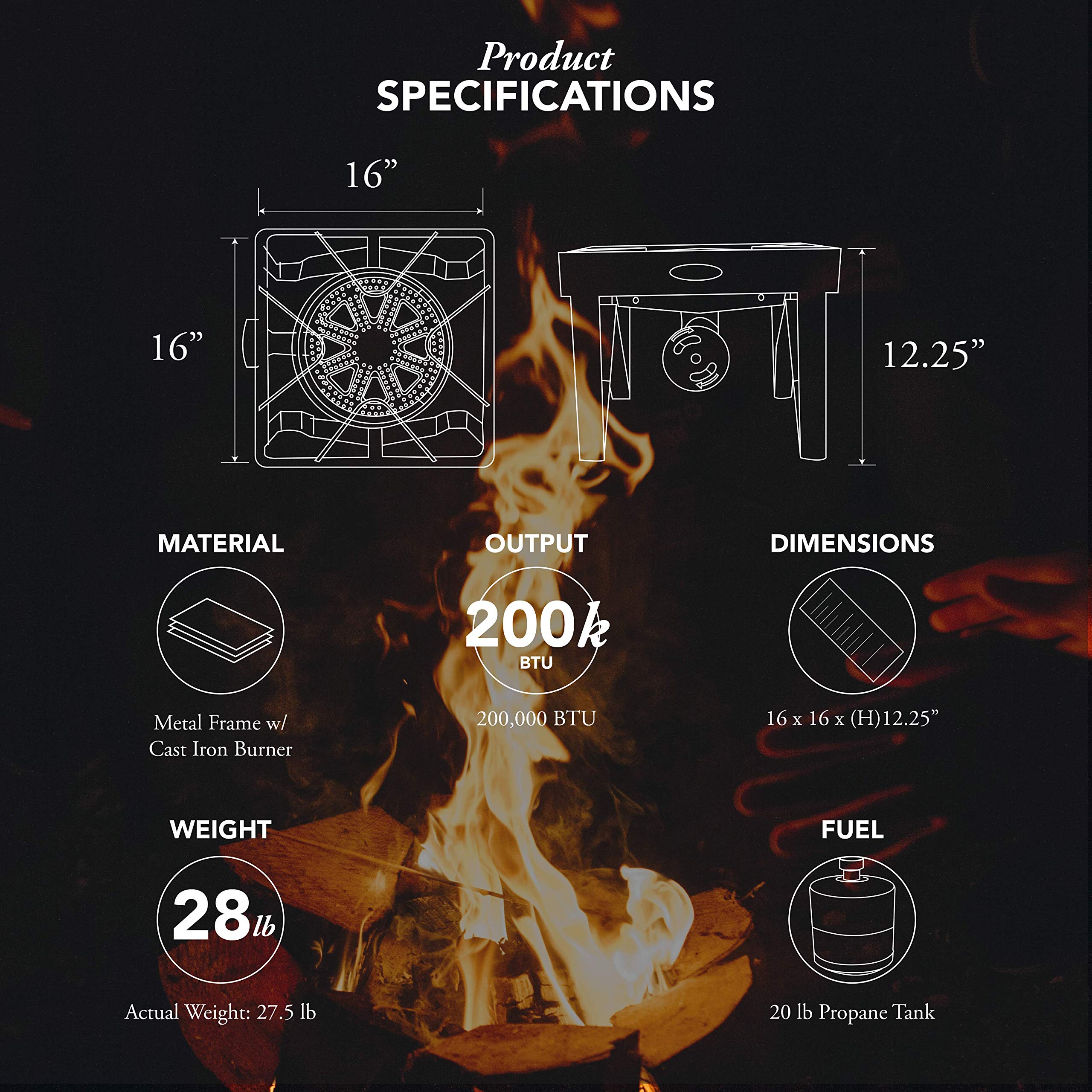 Buy GasOne 200, 000 BTU Square Heavy Duty Single Burner Outdoor Stove Propane Gas Cooker with