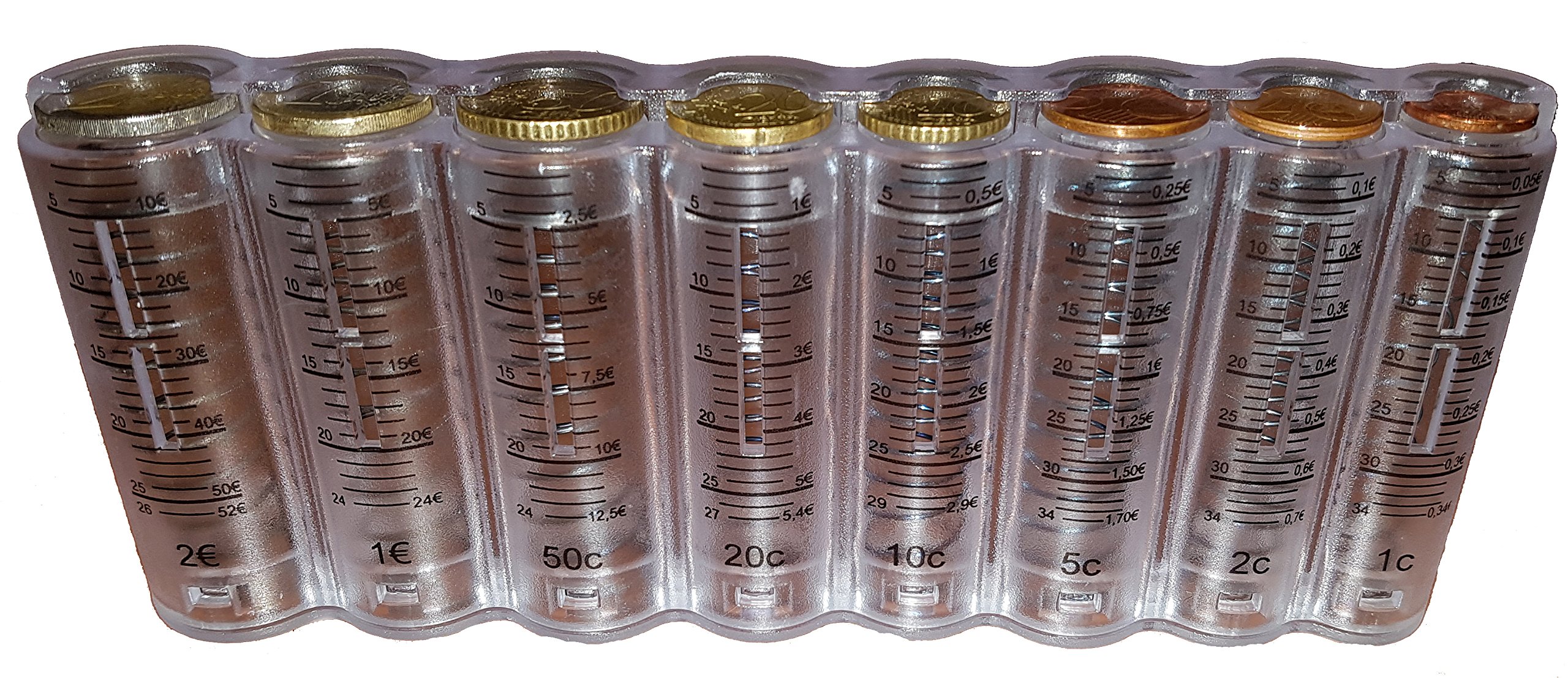 Monnayeur Distributeur de Monnaie Transparent et gradué des 8 Pièces d'Euro, idéal pour nos sacoches de Serveurs, Serveuses, Chauffeurs de taxi, Commerçants, Fabriqué en Europe