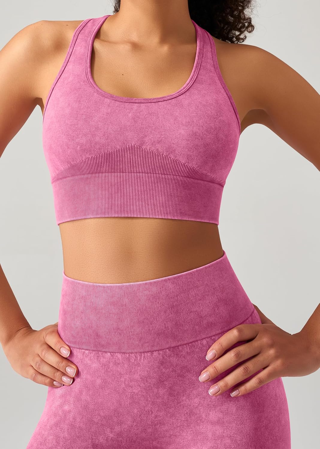 OLCHEE Womens Workout Sets 2 Piece - Acid Wash Seamless Yoga Outfits High Waist Leggings Padded Racerback Sports Bra Gym Set - Image 6