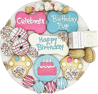 Bonne et Filou Dog Birthday Treats Human Grade Gourmet Dog Treats Gift Box 22 Luxury Dog Treats with Dog Macarons, Truffles & Bone Cookies Healthy Dog Treats for Small to Large Dogs