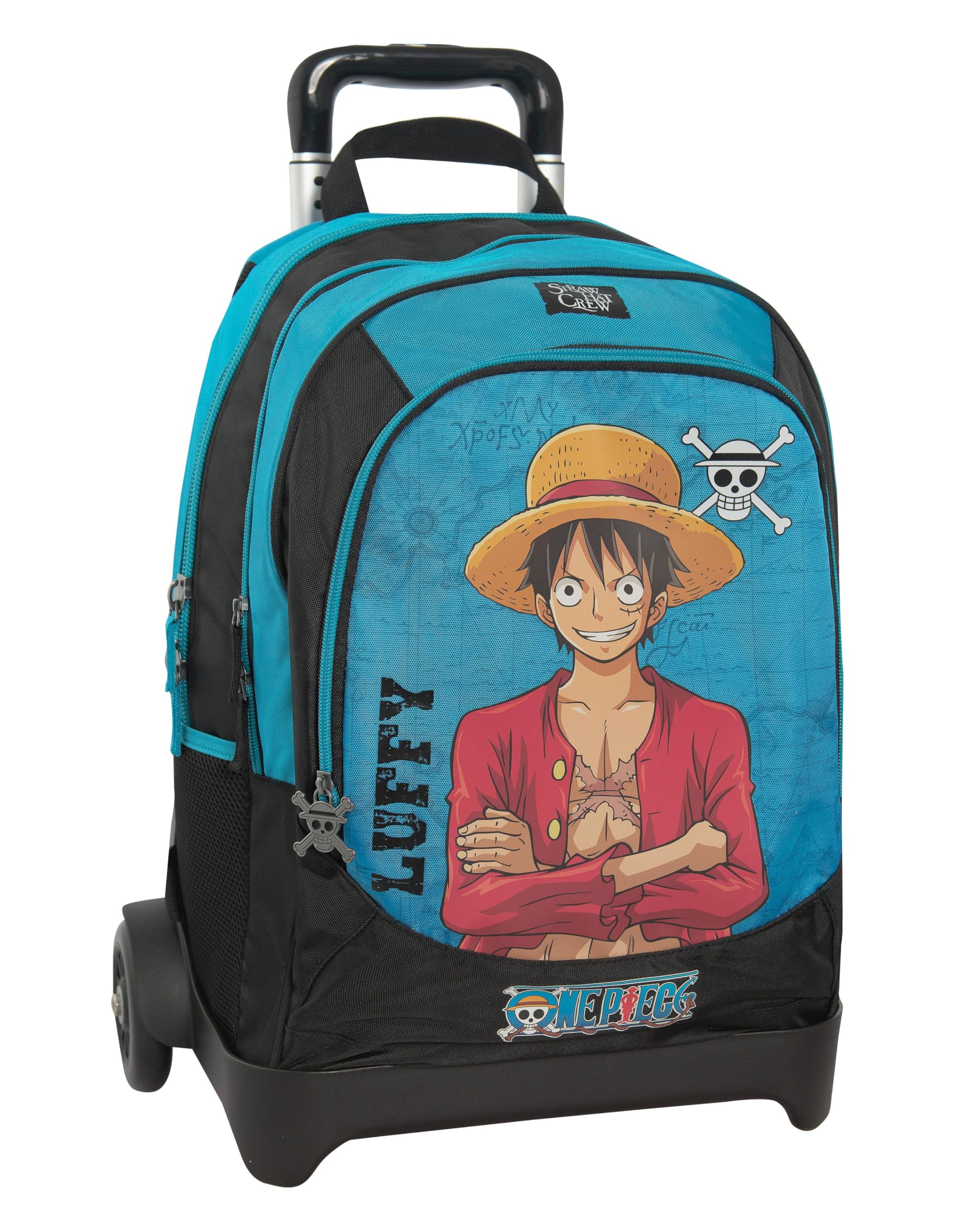 ONE PIECE - Zaino Scuola Trolley Ufficiale One Piece, Maniglia Regolabile, Trolley Staccabile, Spallacci Imbottiti e Regolabili, 2 Scomparti Principali, Tasca Frontale, Chiusure A Zip, 30x44Hx20cm