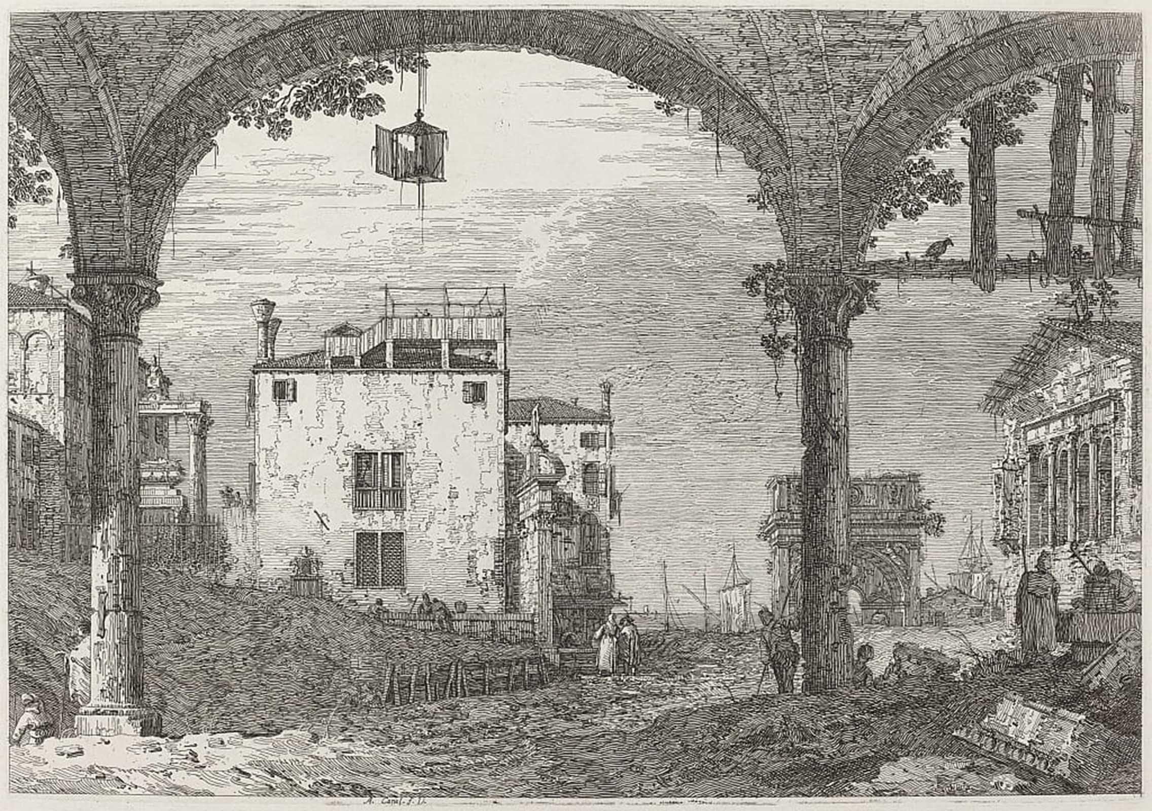 SERENDIPITP Vintage Picture Print on Canvas Wall Art Poster the Portico with the Lantern by Canaletto Artwork Print Poster for Wall Decor 60x90cm