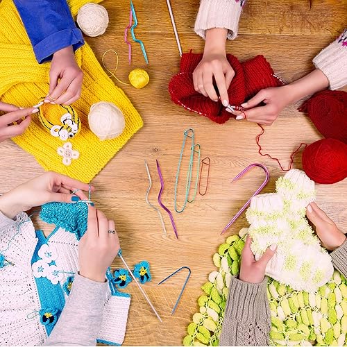 Miniatura 7 de WILLBOND 9 soportes para puntada de cable, agujas de cable de aluminio de colores mixtos, broche de seguridad, herramienta de tejer suéter, agujas