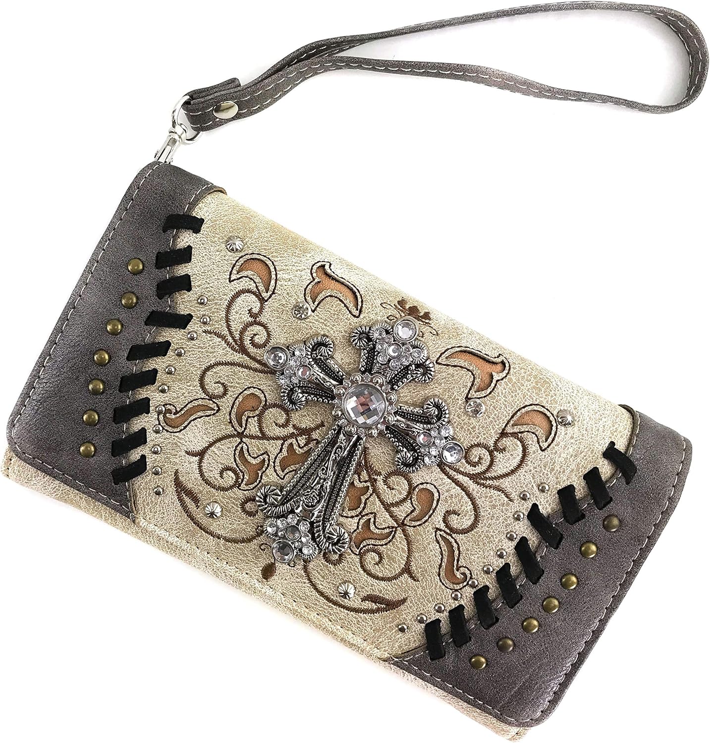 Zelris Spring Bloom Western Cross Women Crossbody Wrist Trifold Wallet