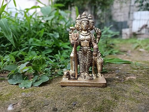 Miniatura 5 de Kalarambh Estatua de ídolo Murti de latón para Pooja Puja Mandir, artículos de decoración coleccionables, arte artesanal, amarillo, 2.6 x 1.5 x 3.9