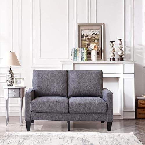 Miniatura 1 de ODC Sofá biplaza moderno de tela para sala de estar, 53 pulgadas de ancho, tapizado para sofá de 2 plazas con patas de madera maciza para espacio