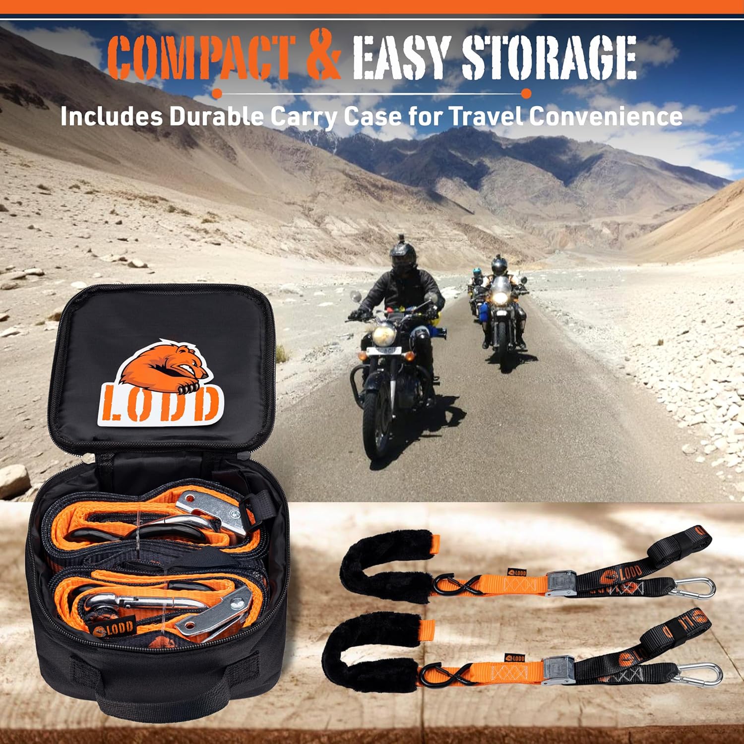 LODD - Motorcycle Tie Down Straps with Heavy-Duty Buckles, Fur Protection, Steel Carabiner, Reinforced Buckle | 2,400 lbs, 1.5" | Trailer Securing for Dirt Bike, Enduro, Trial, Quad, Trail - Image 7