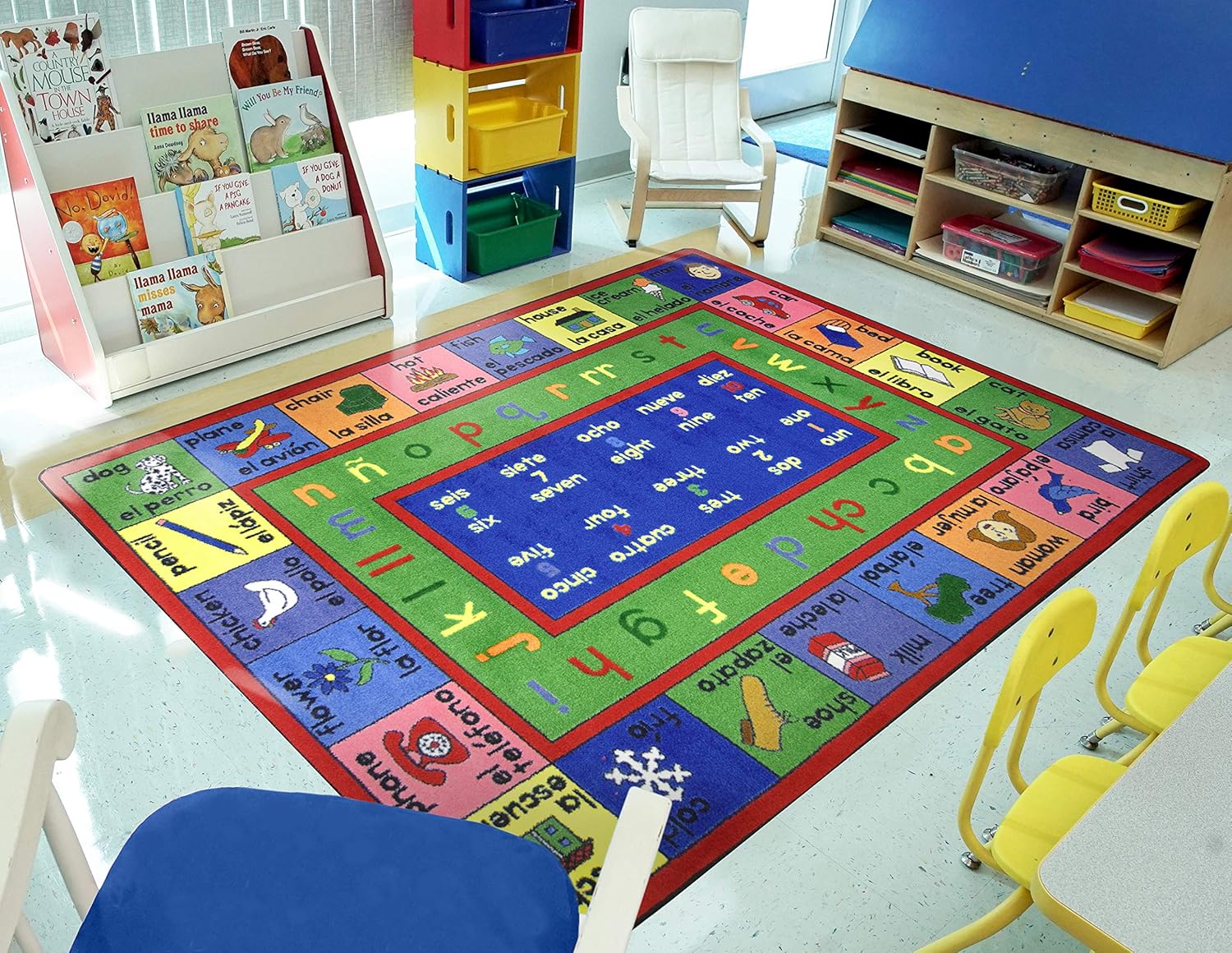 Joy Carpets Kid Essentials Spanish LenguaLink Rug, Multi, 5'4" x 7'8"